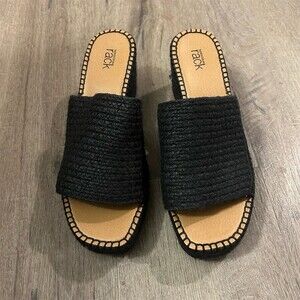 Nordstrom Rack Claire Wedge Slide Sandals Womens 10M Black Platform Open
